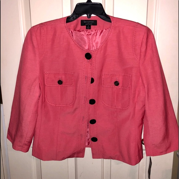 NWT LARRY LEVINE Coral Contrast Stitching Linen Jacket Blazer - Picture 9 of 9